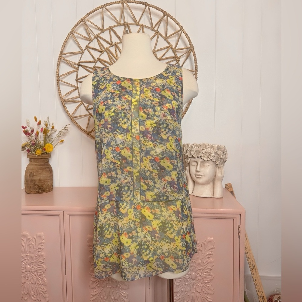 CAbi Floral Sleeveless Blouse - Yellow‎ and Blue